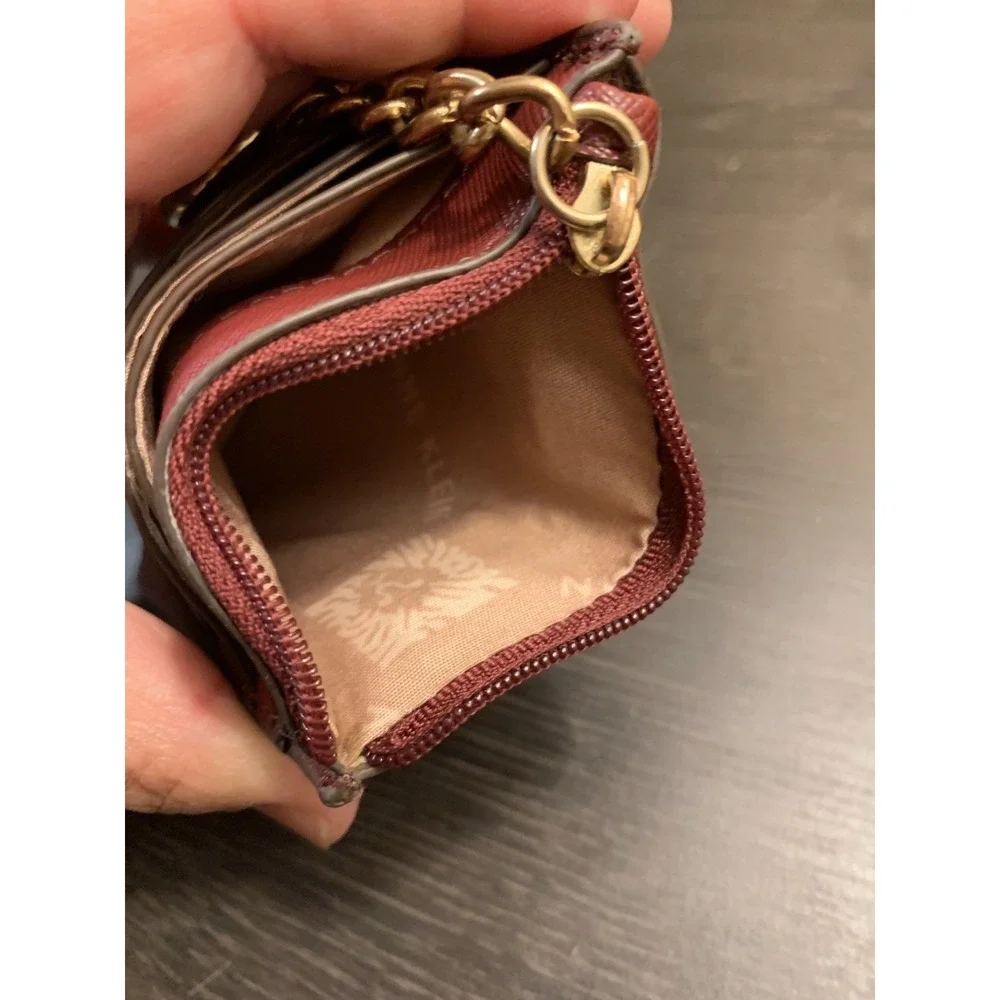 Anne Klein Red Faux Leather Coin Purse/Card Wallet/Key‎ Chain Zipper EUC